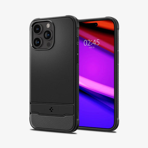 ACS06561 - iPhone 15 Pro Max Case Rugged Armor (MagFit) in matte black showing the back